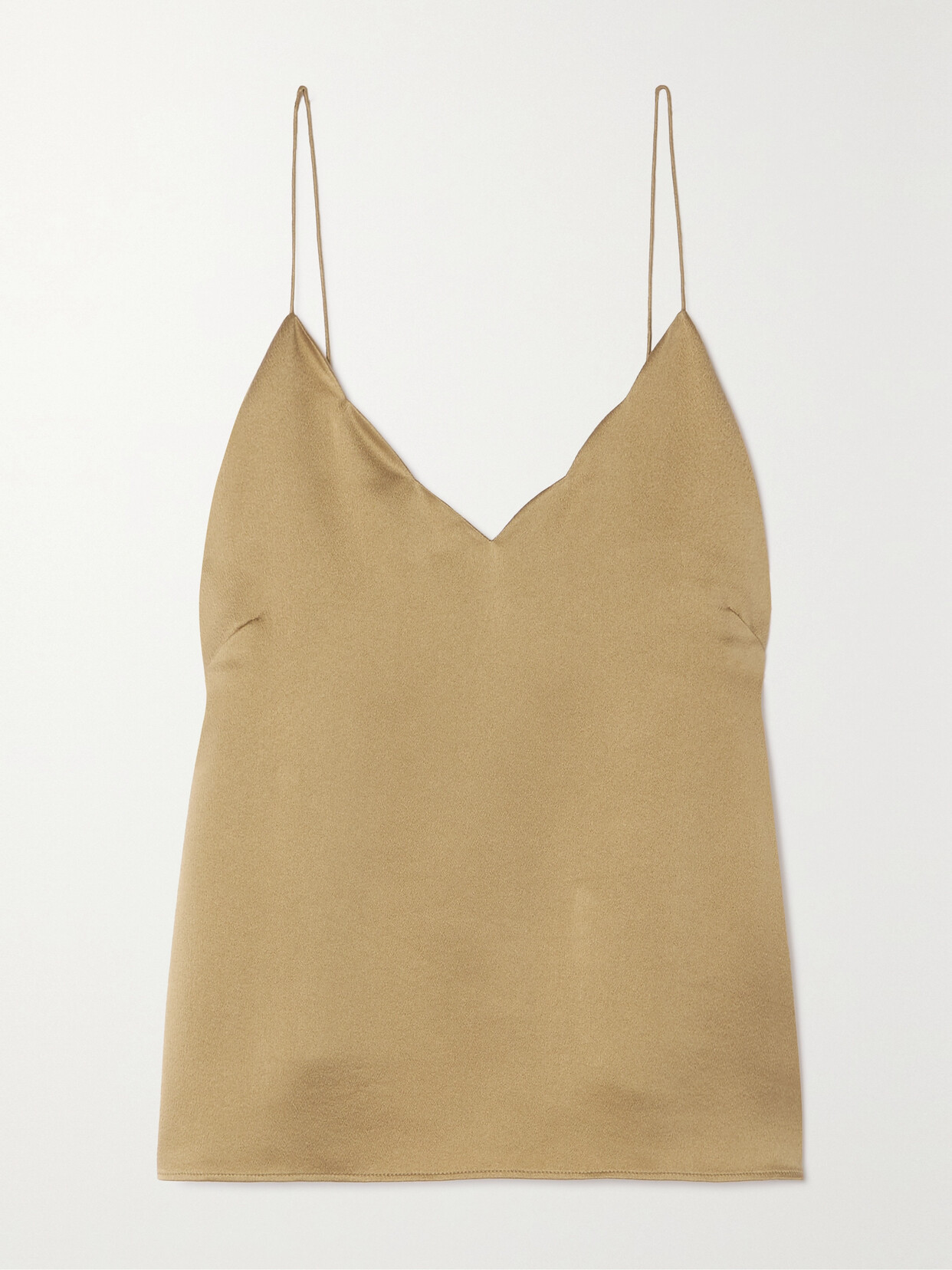 Chloé + Atelier Jolie Scalloped Hammered Silk-satin Camisole - Brown