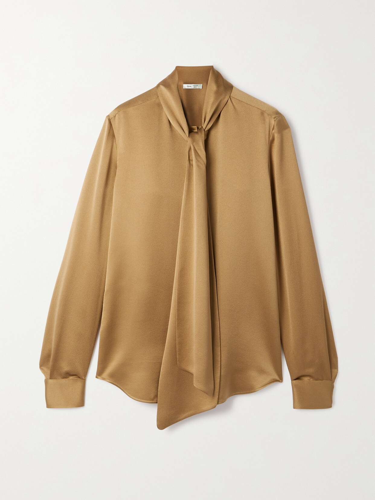 Chloé + Atelier Jolie Tie-neck Hammered Silk-satin Blouse - Brown