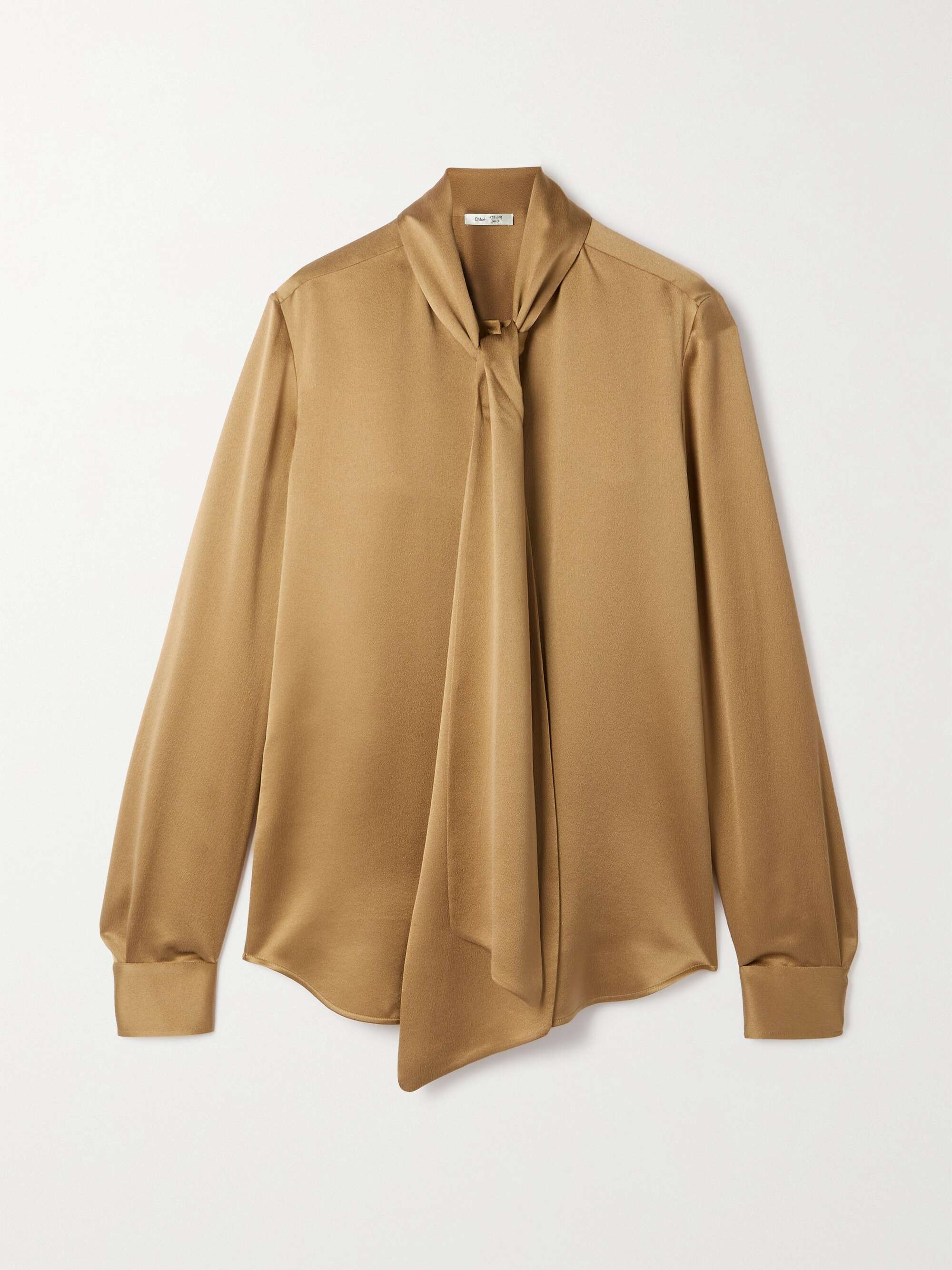 CHLOÉ + Atelier Jolie tie-neck hammered silk-satin blouse | NET-A-PORTER