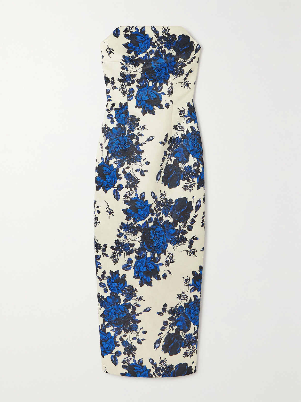 Shop Emilia Wickstead Yulie Strapless Floral-print Taffeta-faille Midi Dress In Blue