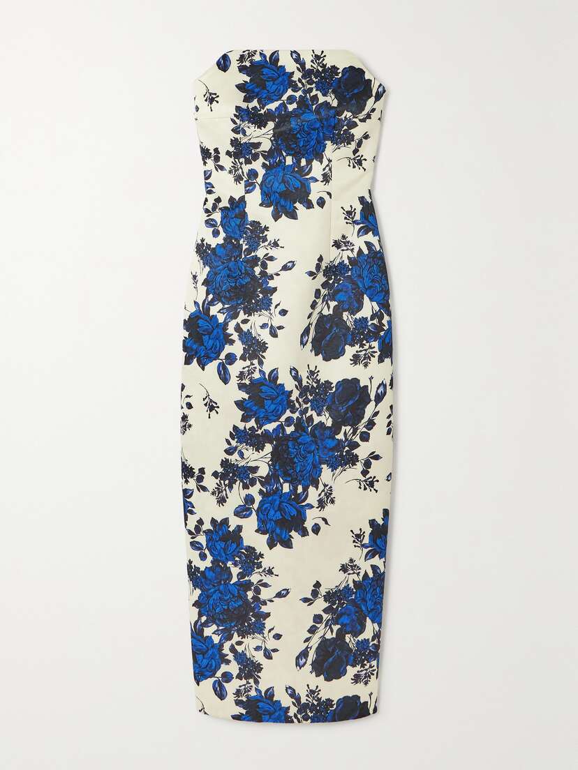 Emilia Wickstead Yulie Strapless Floral-print Taffeta-faille Midi Dress