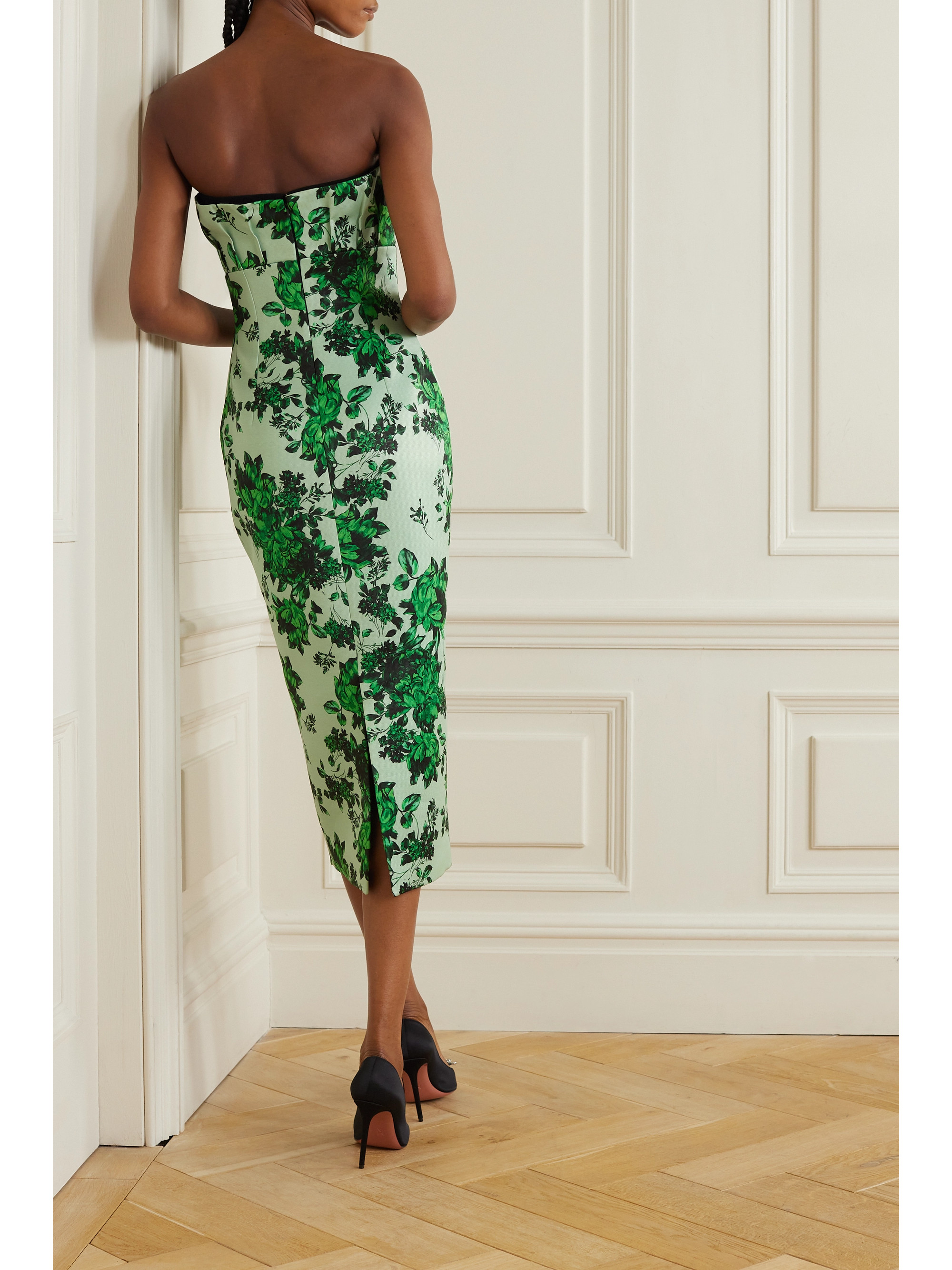 Emilia Wickstead Adalina strapless floral-print taffeta-faille midi dress thumbnail