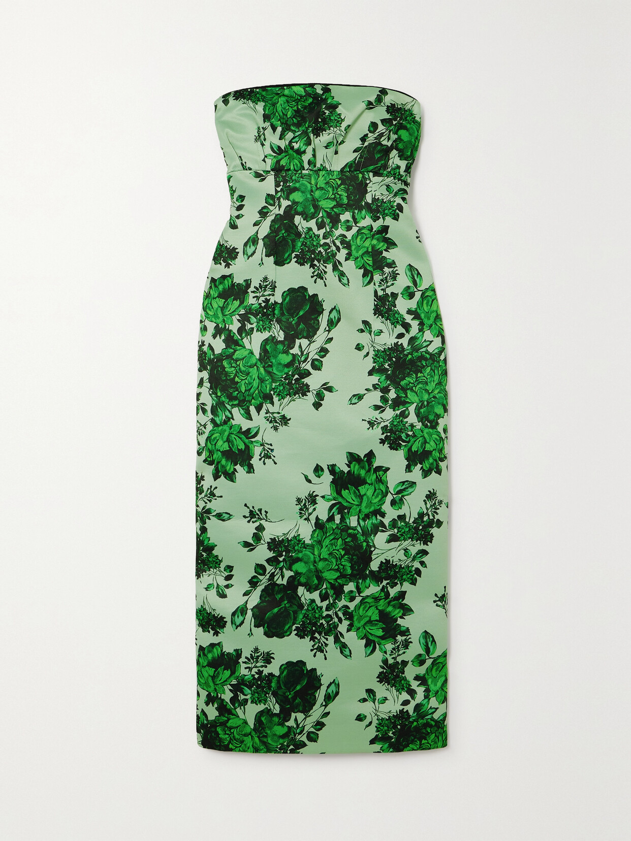 Shop Emilia Wickstead Adalina Strapless Floral-print Taffeta-faille Midi Dress In Green