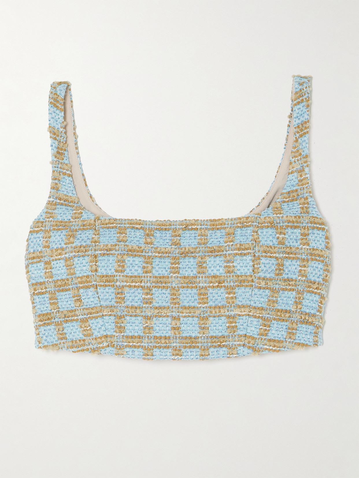 Shop Emilia Wickstead Lucilia Cropped Checked Bouclé Top In Blue