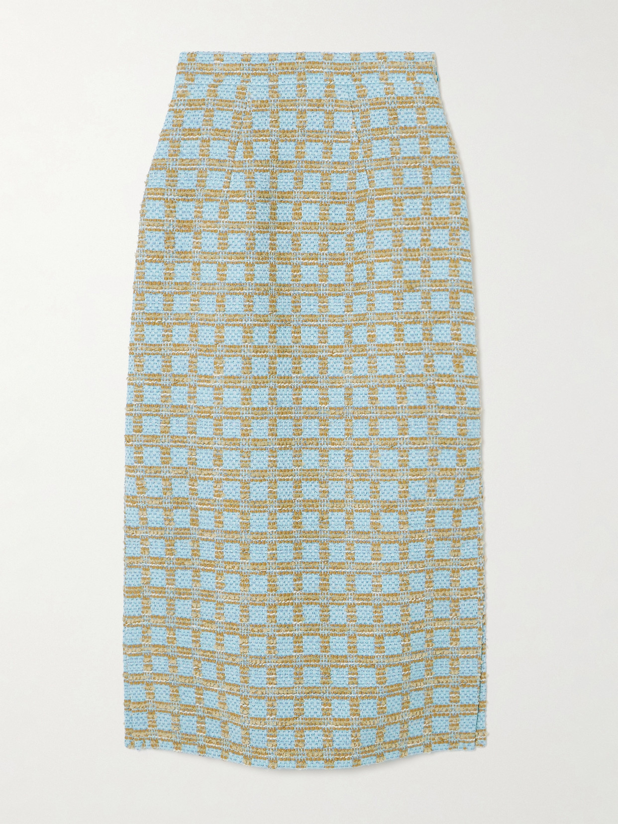 Shop Emilia Wickstead Ariceli Checked Bouclé Midi Skirt In Blue