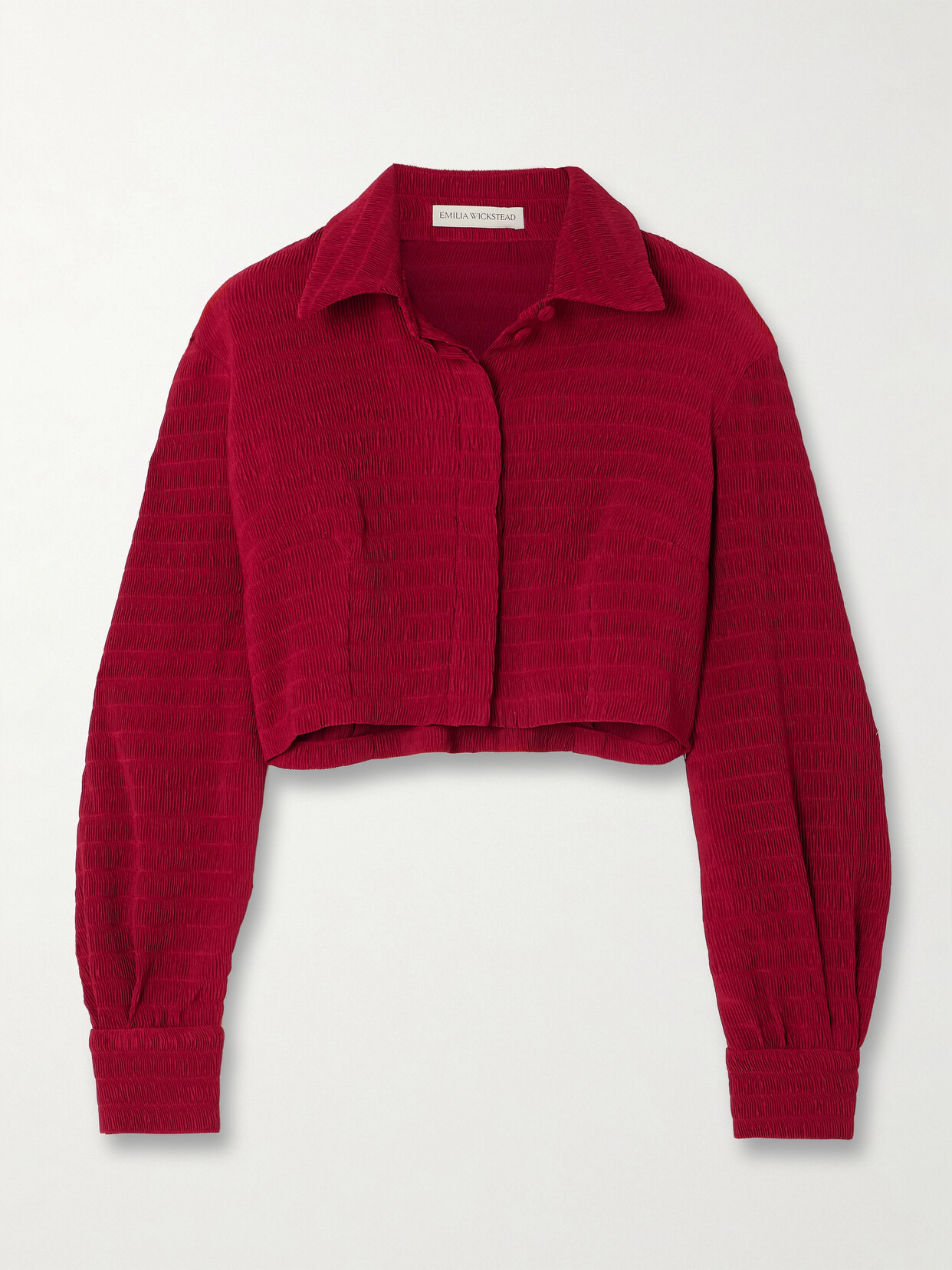 Emilia Wickstead Raiden Cropped Smocked Satin Jacket In Red