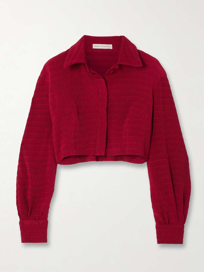 Emilia Wickstead Raiden Cropped Smocked Satin Jacket