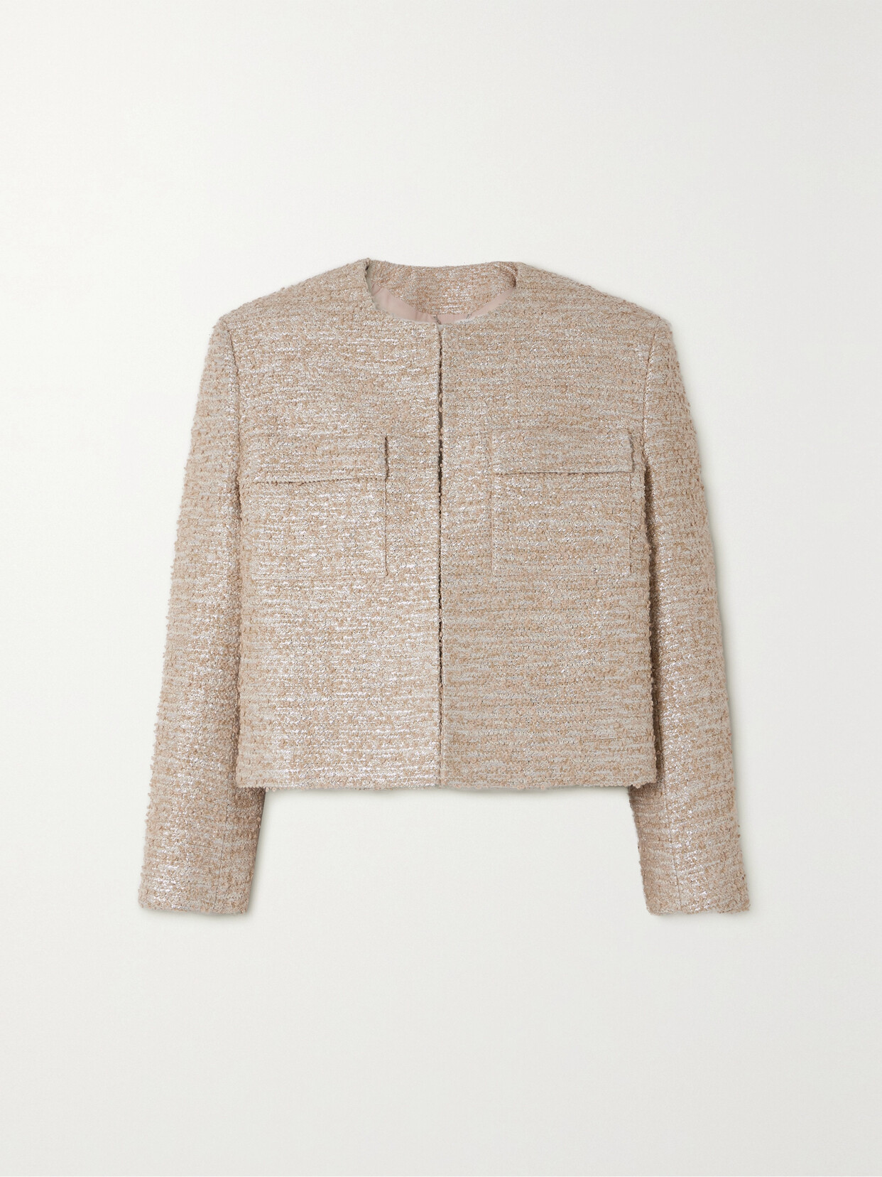 Shop Emilia Wickstead Pheblia Cropped Metallic Bouclé-tweed Jacket In Neutrals