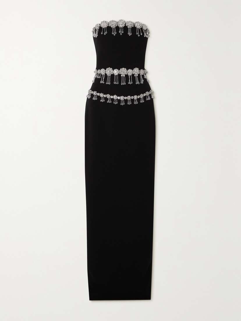 Clio Peppiatt Brooch Strapless Crystal-embellished Crepe Maxi Dress - x large
