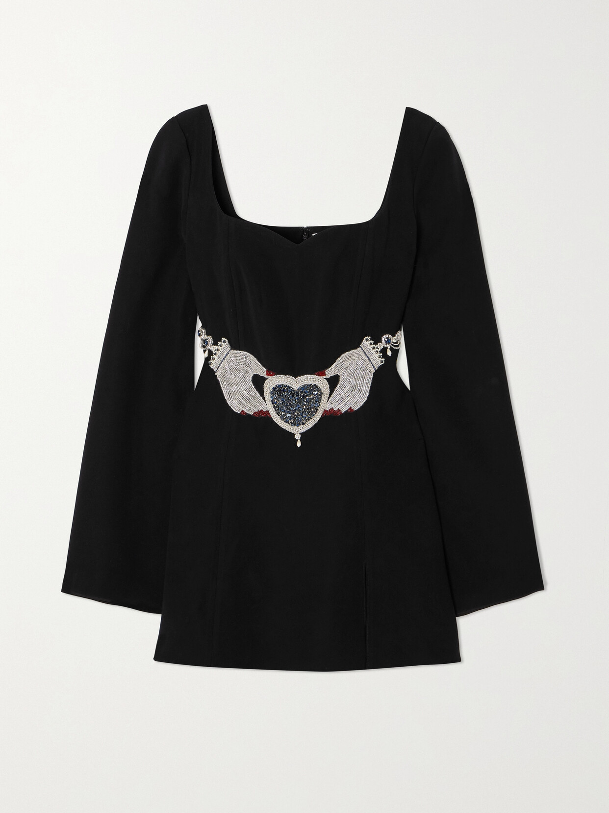 Clio Peppiatt Sapphire Belted Crystal-embellished Crepe Mini Dress In Black