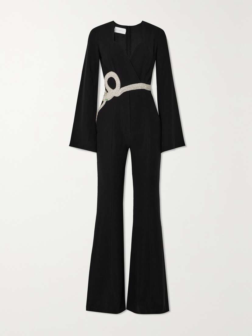 Clio Peppiatt Eve Belted Crystal-embellished Crepe Jumpsuit - x large