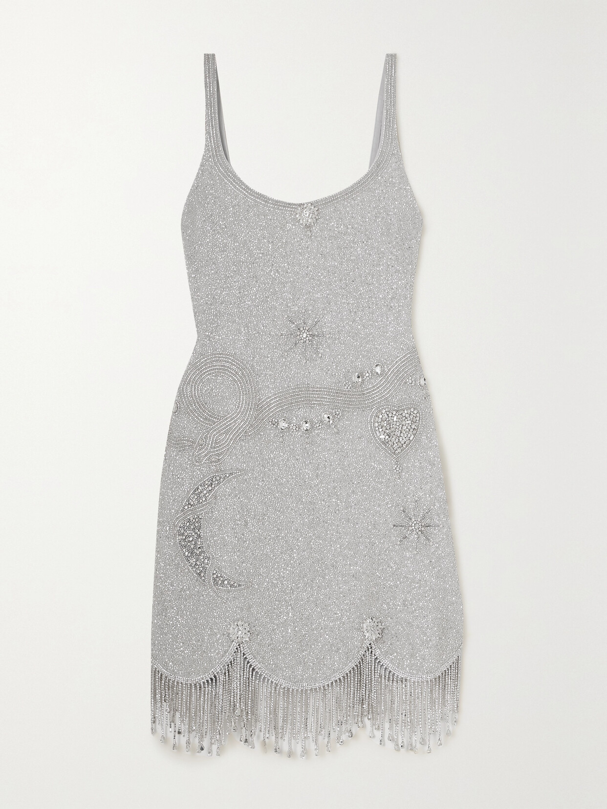 Clio Peppiatt - Charm Fringed Embellished Stretch-mesh Mini Dress - Silver