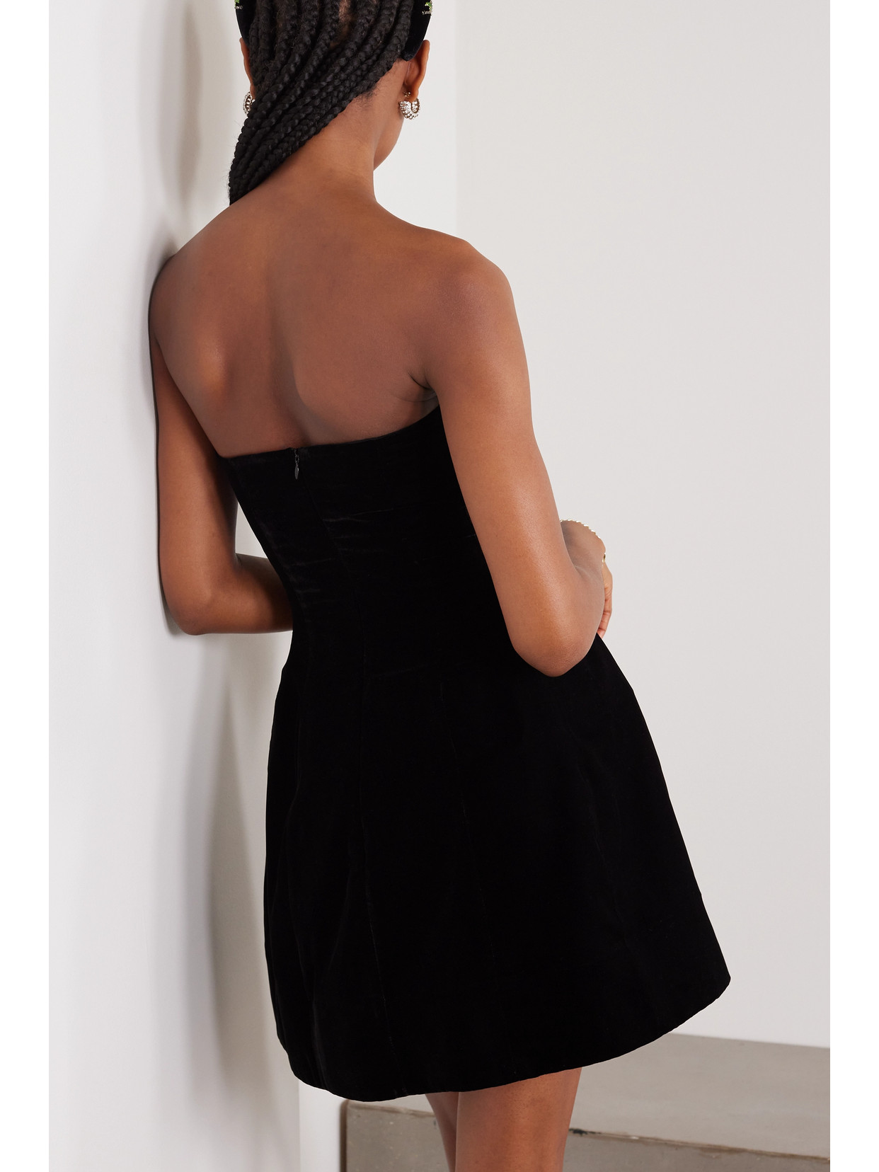 Clio Peppiatt Strapless Embellished Velvet Mini Dress In Black