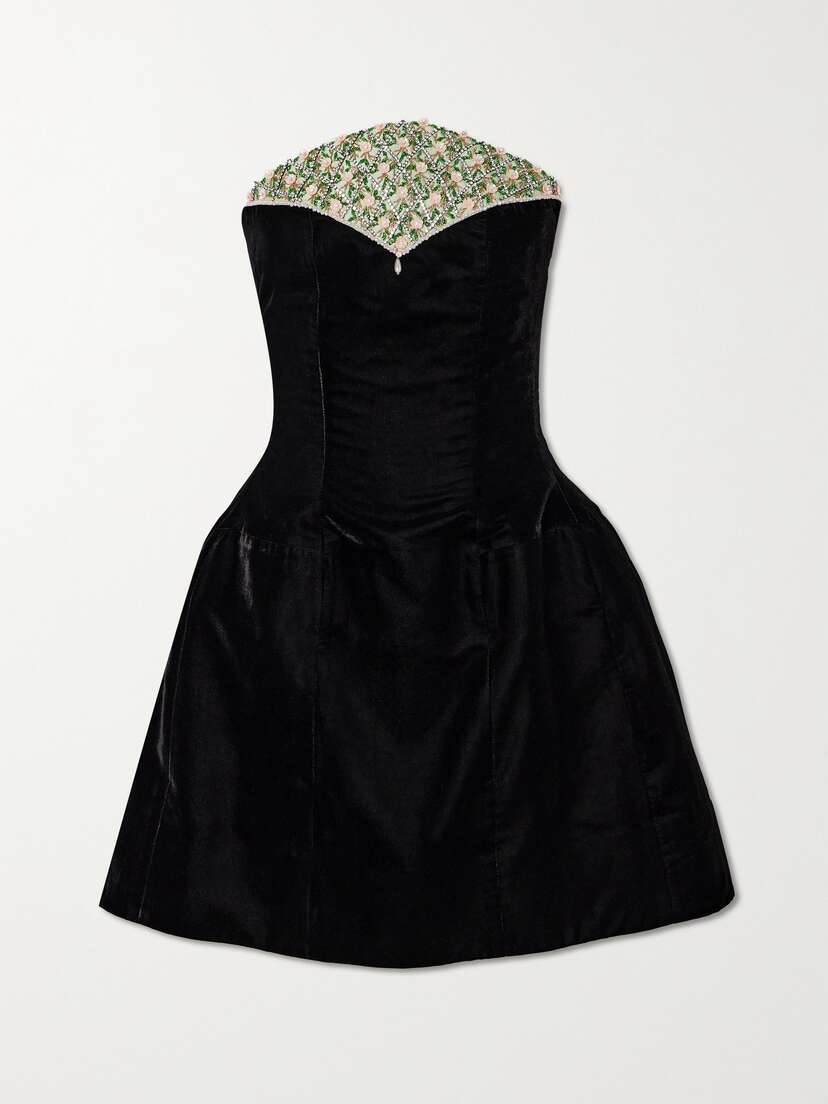 Clio Peppiatt Strapless Embellished Velvet Mini Dress