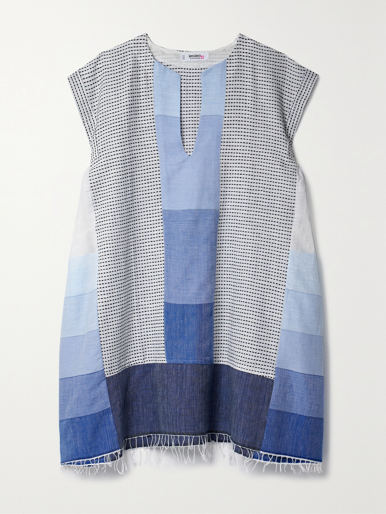 Lemlem + Net Sustain Elina Fringed Paneled Cotton-blend Kaftan In Blue