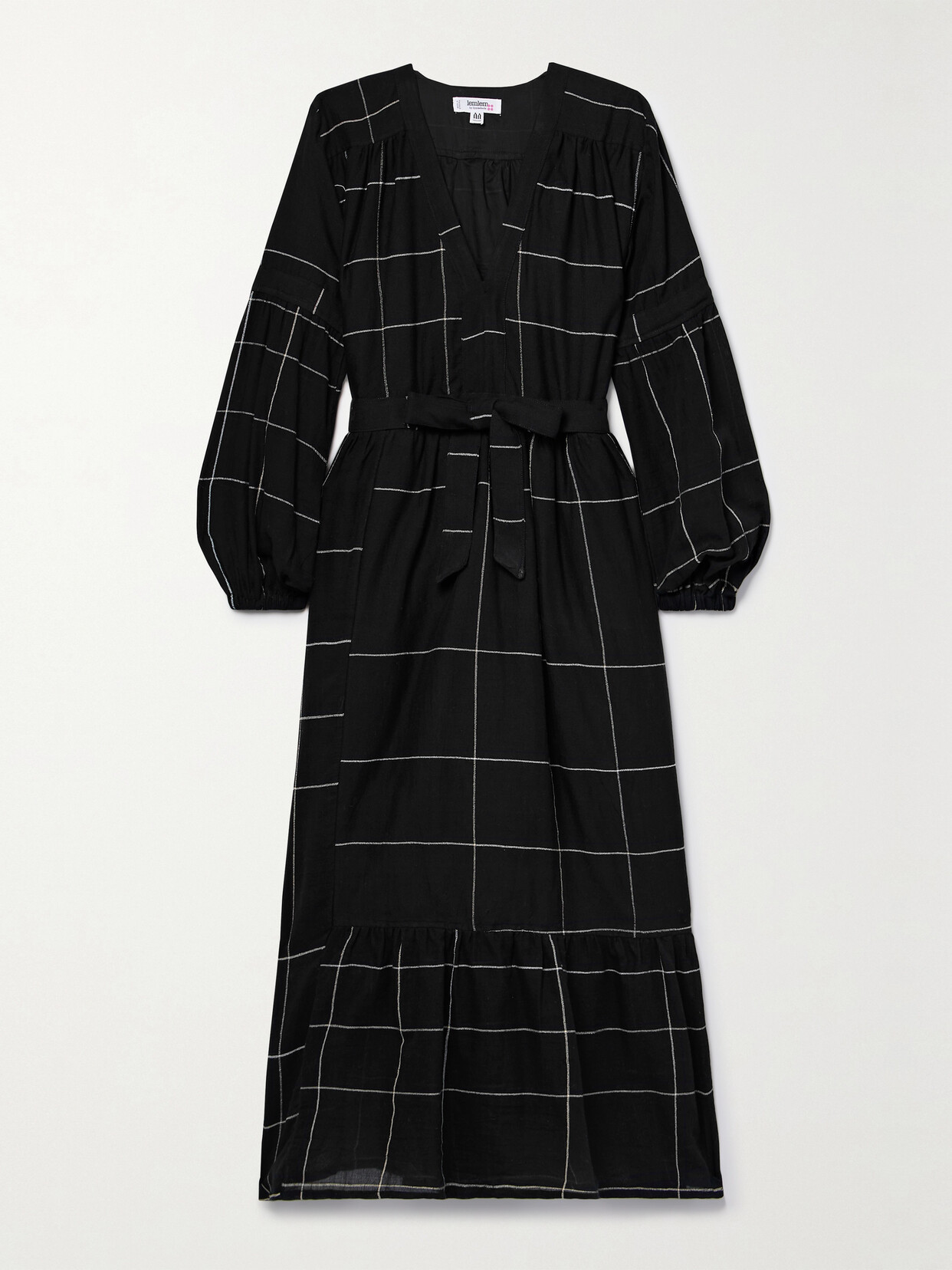 lemlem - + Net Sustain Elsabet Belted Checked Cotton-blend Dress - Black