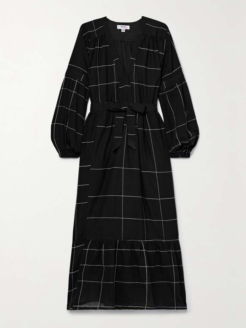 Lemlem + Net Sustain Elsabet Belted Checked Cotton-blend Dress