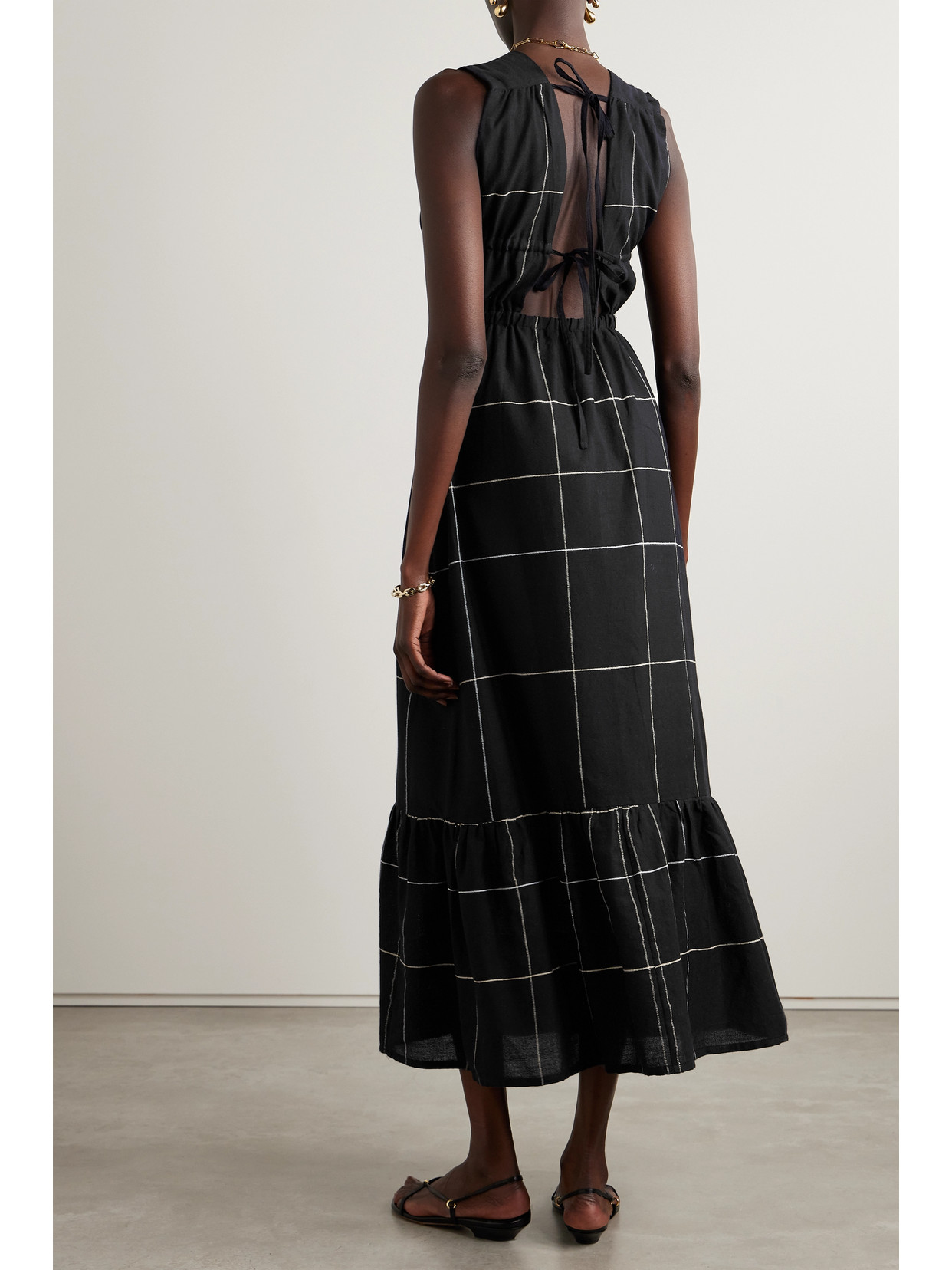 Lemlem + Net Sustain Lelisa Checked Cotton-blend Maxi Dress In Black