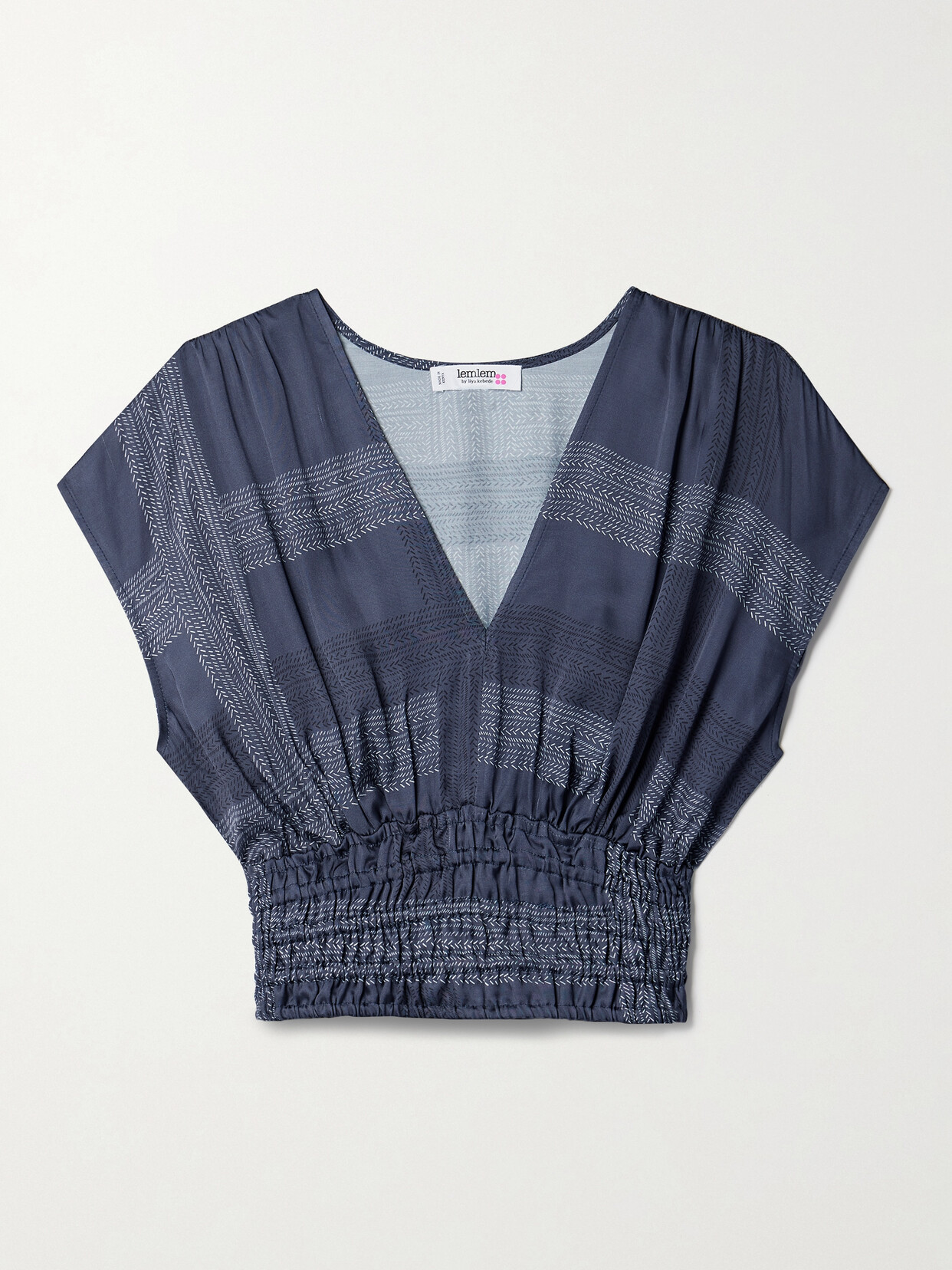 Lemlem + Net Sustain Alia Cropped Shirred Printed Charmeuse Top In Blue