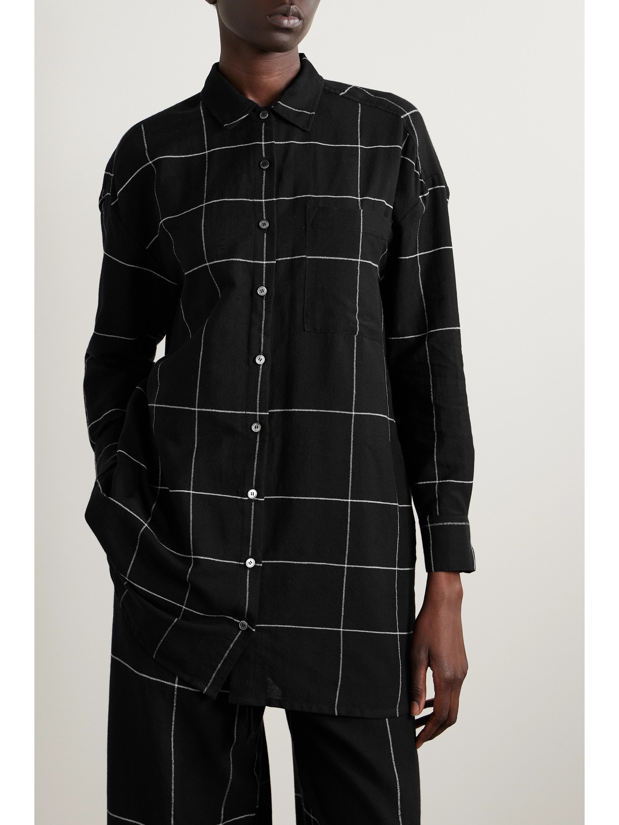 Shop Lemlem + Net Sustain Mariam Checked Cotton-blend Shirt In Black