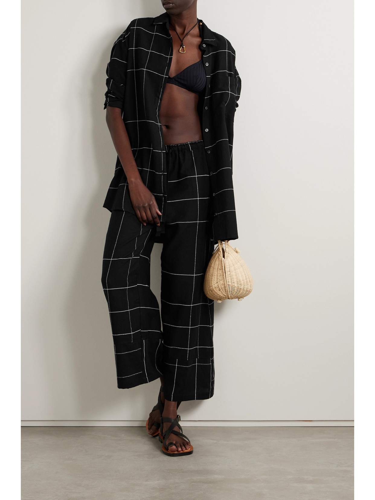 Lemlem + Net Sustain Mariam Checked Cotton-blend Shirt In Black