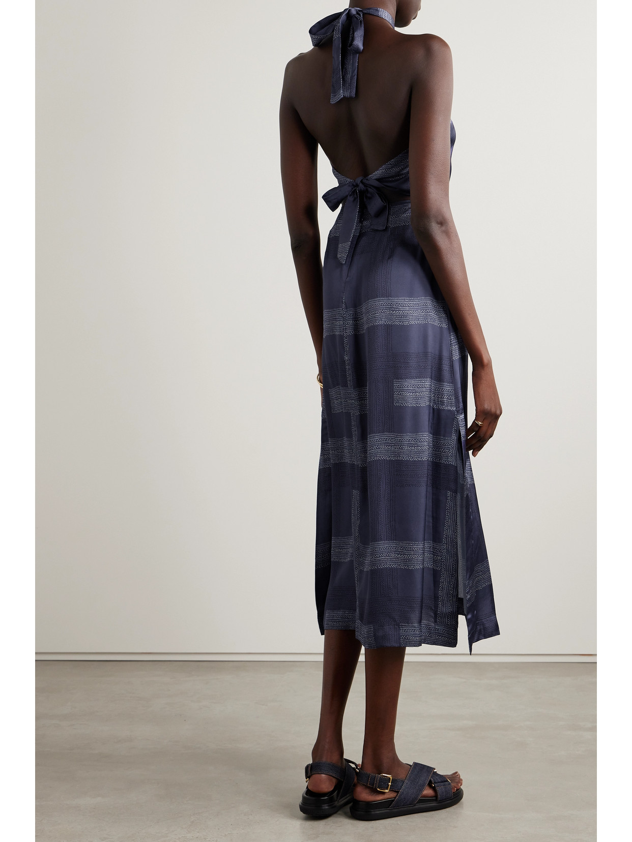 Lemlem + Net Sustain Ajani Striped Charmeuse Halterneck Midi Dress In Blue