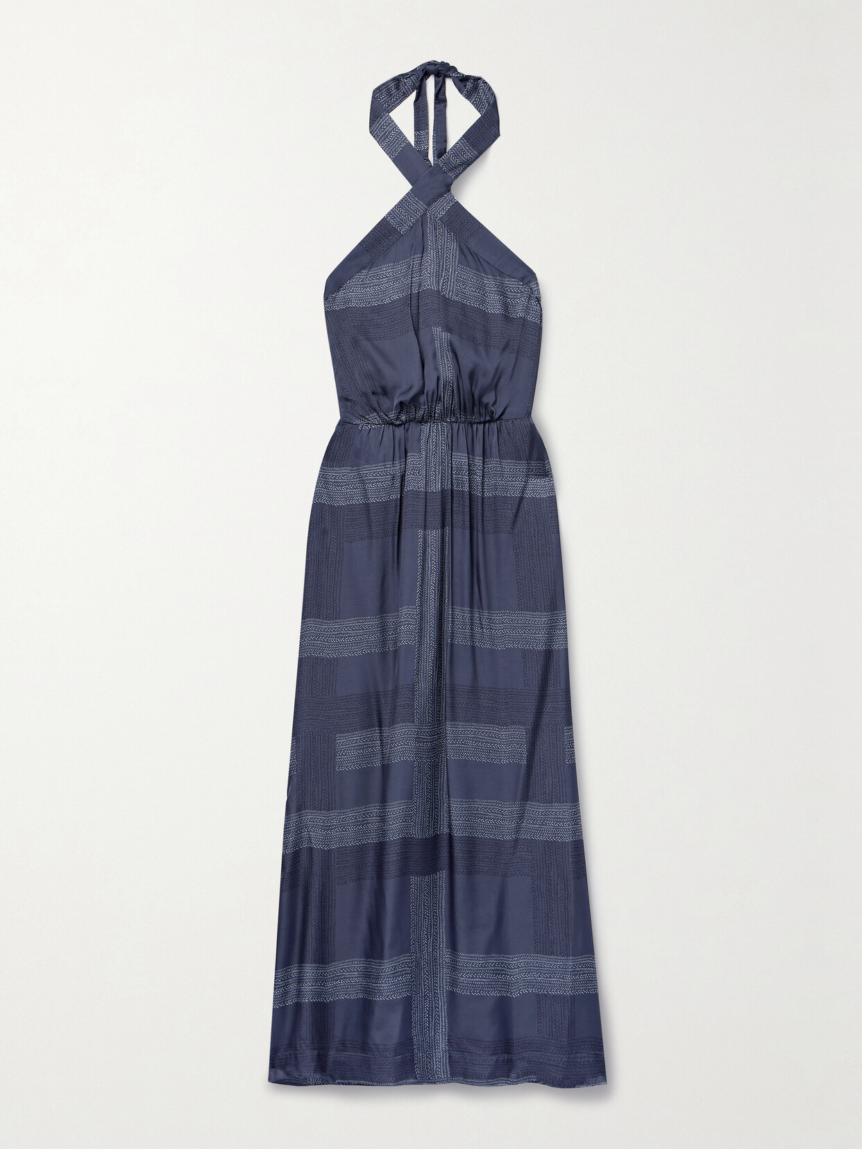 Lemlem + Net Sustain Ajani Striped Charmeuse Halterneck Midi Dress In Blue