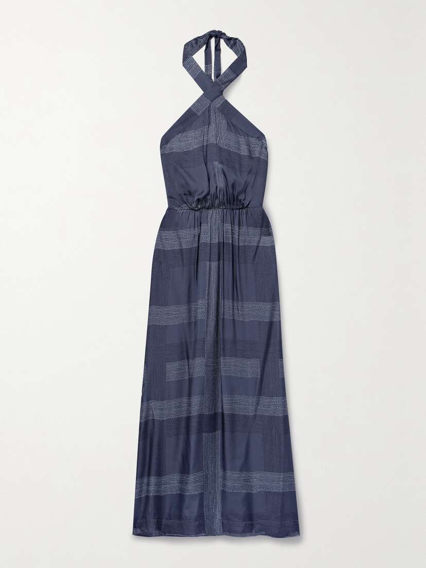 Lemlem + Net Sustain Ajani Striped Charmeuse Halterneck Midi Dress