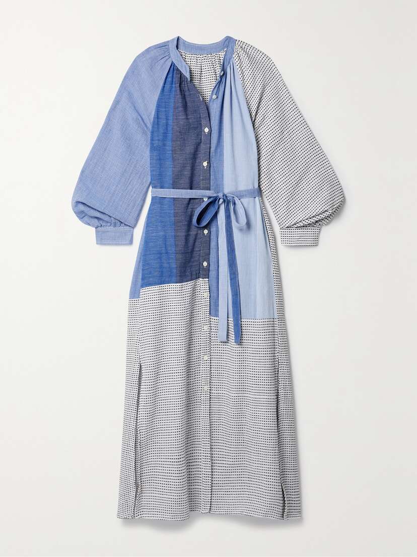 Lemlem + Net Sustain Makeda Belted Color-blocked Cotton-blend Maxi Dress