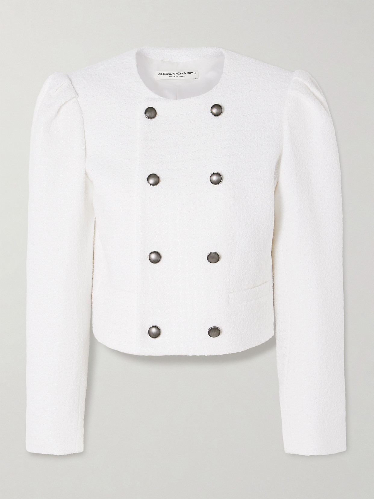 Alessandra Rich Double Breasted Tweed Bouclé Jacket In White