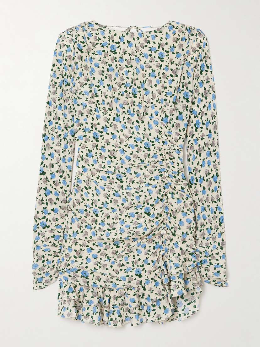 Alessandra Rich Open-back Gathered Floral-print Silk Crepe De Chine Mini Dress