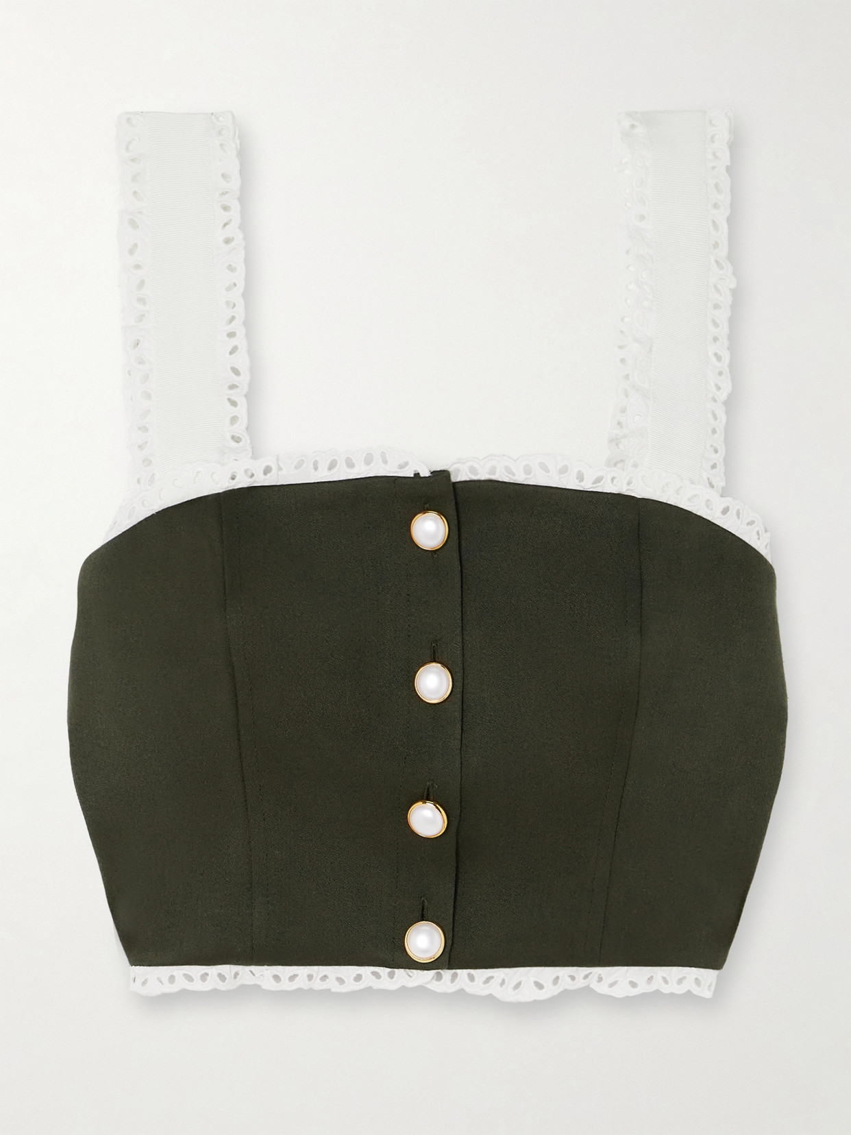Alessandra Rich - Cropped Broderie Anglaise-trimmed Wool-crepe Top - Green