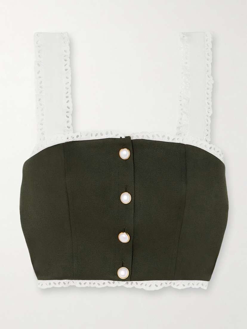 Alessandra Rich Cropped Broderie Anglaise-trimmed Wool-crepe Top