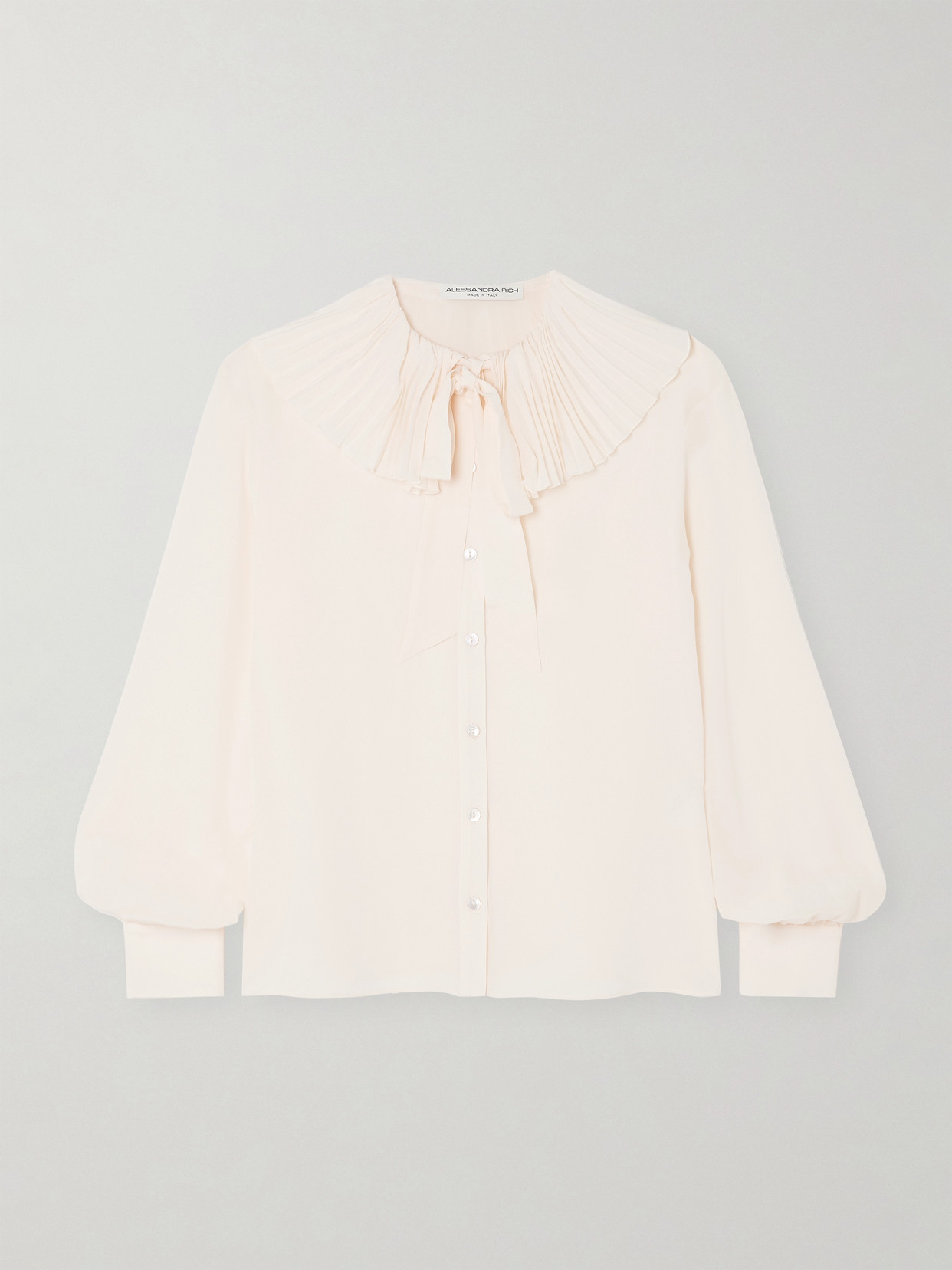 Alessandra Rich Pussy-bow Pleated Silk-georgette Blouse - White