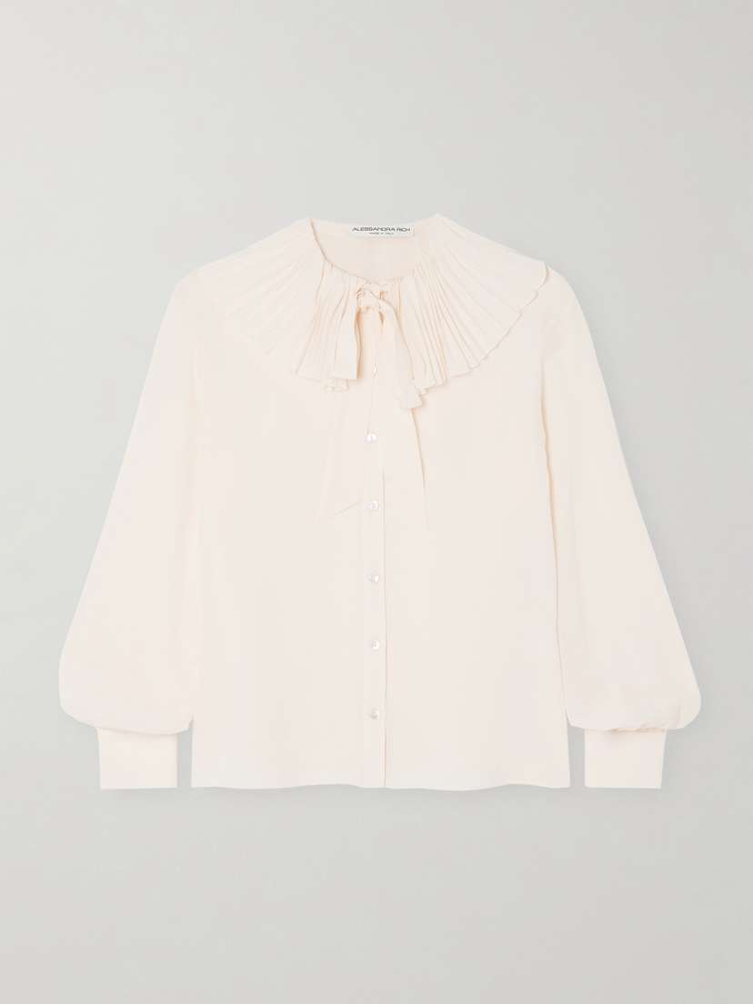 Alessandra Rich Pussy-bow Pleated Silk-georgette Blouse
