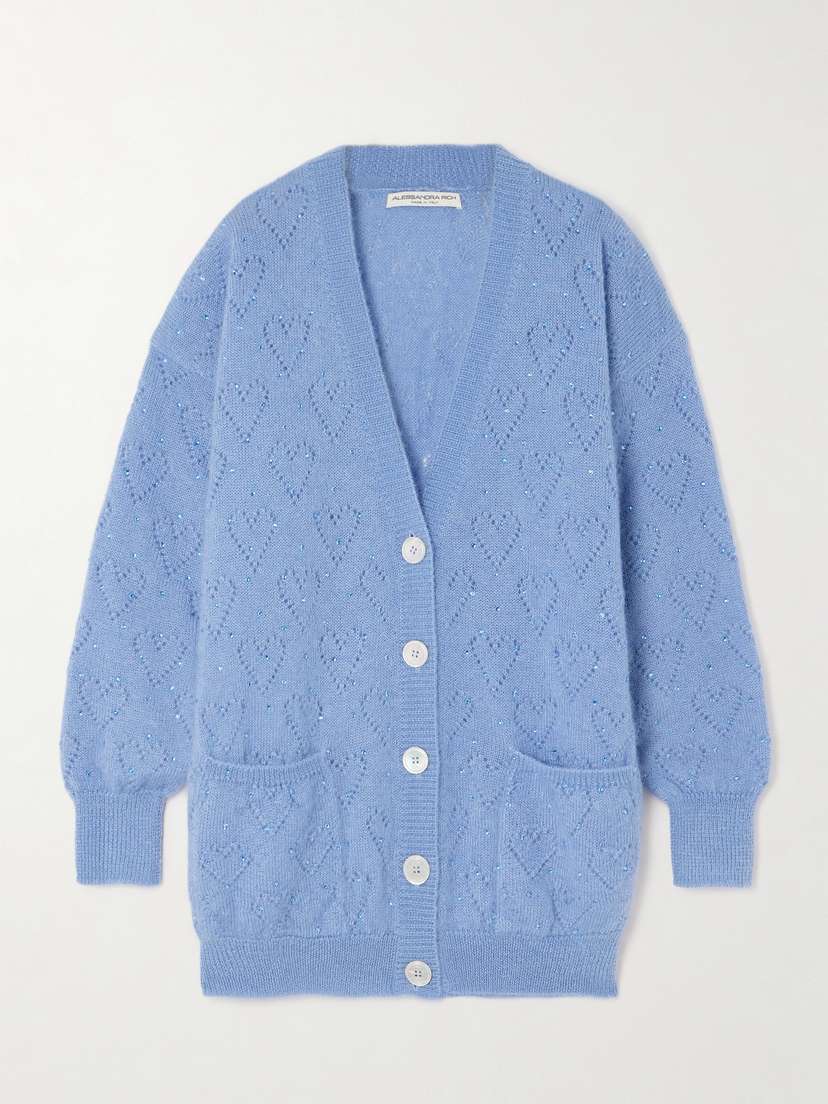 Alessandra Rich Crystal-embellished Pointelle-knit Mohair-blend Cardigan