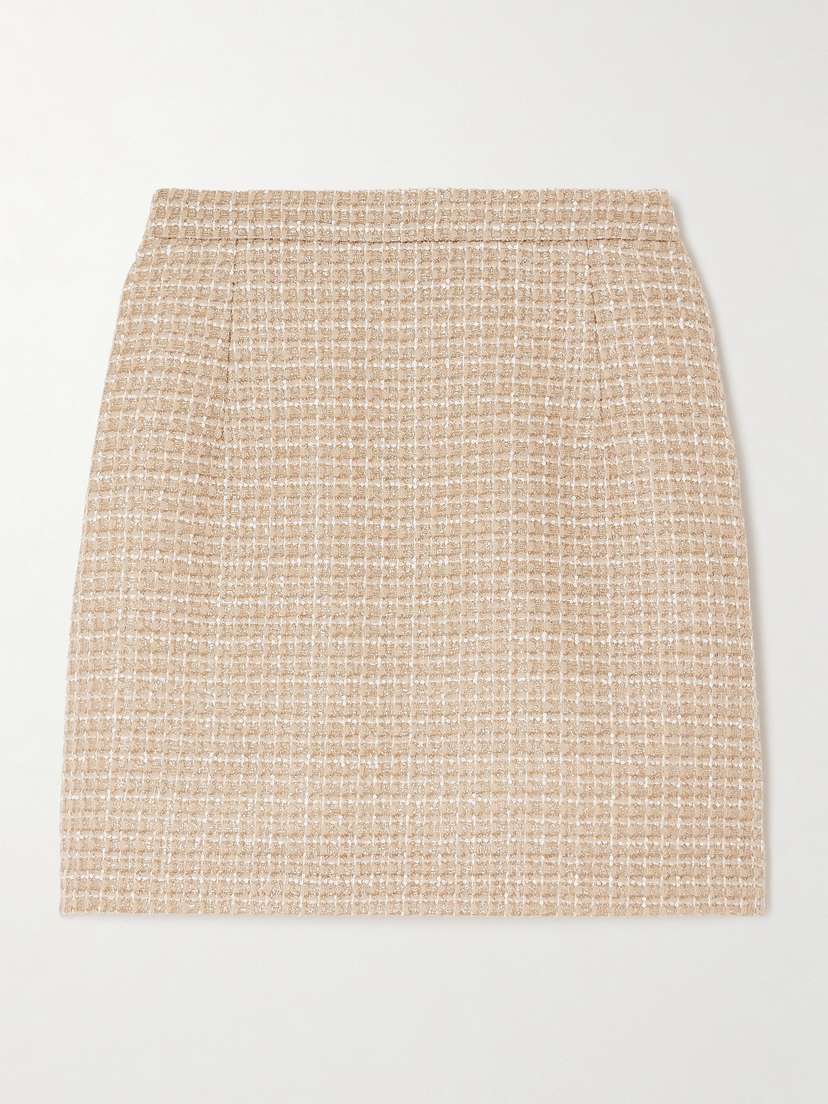 Alessandra Rich Checked Sequin-embellished Metallic Tweed Mini Skirt
