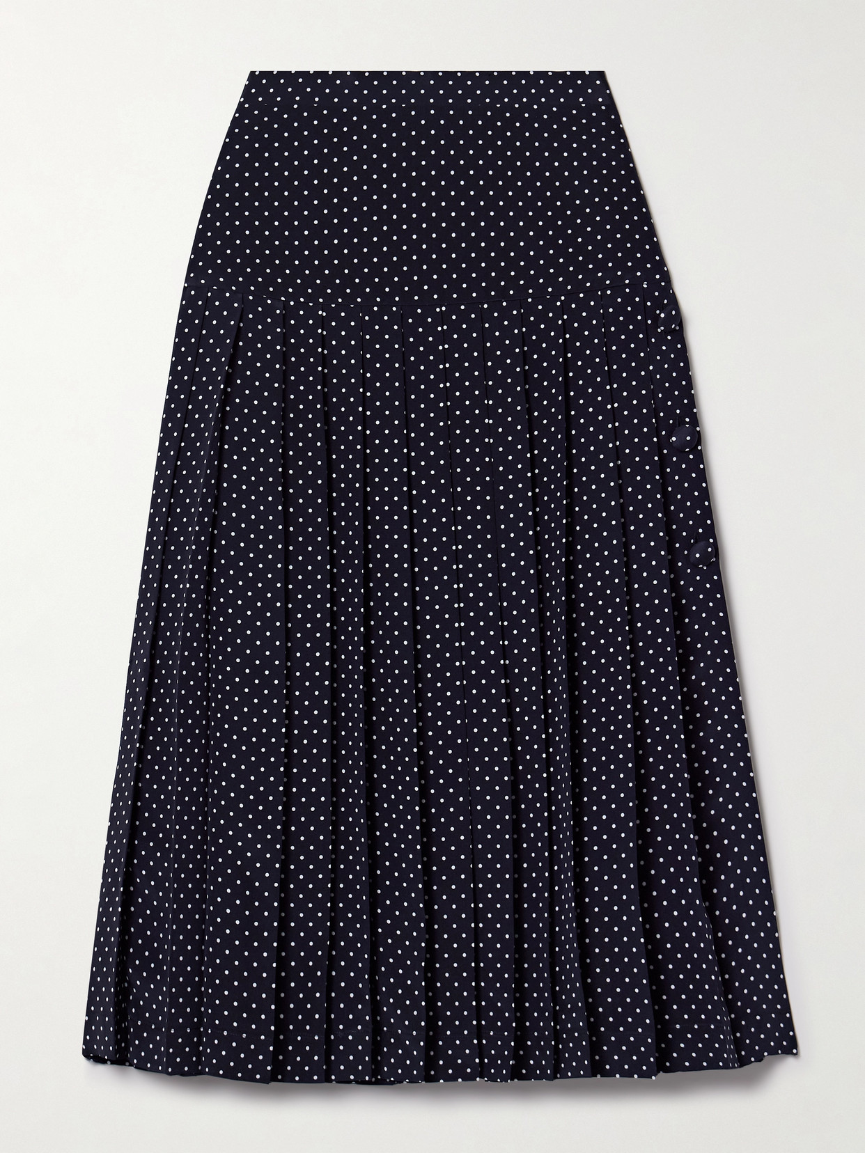 Shop Alessandra Rich Pleated Polka-dot Silk-crepe Midi Skirt In Blue