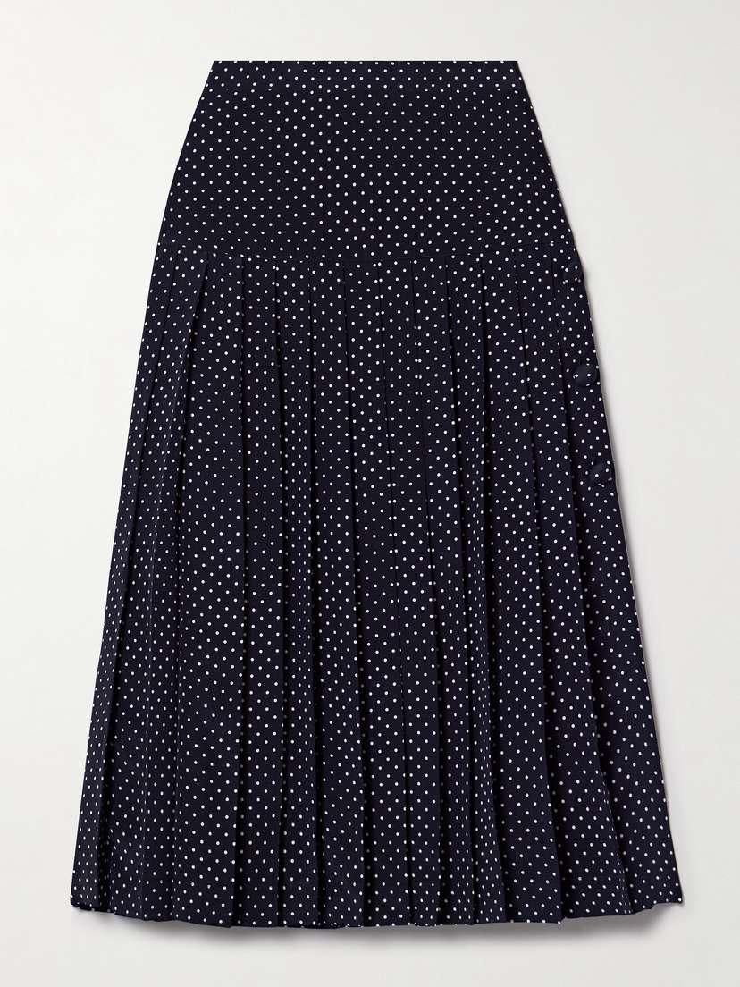 Alessandra Rich Pleated Polka-dot Silk-crepe Midi Skirt