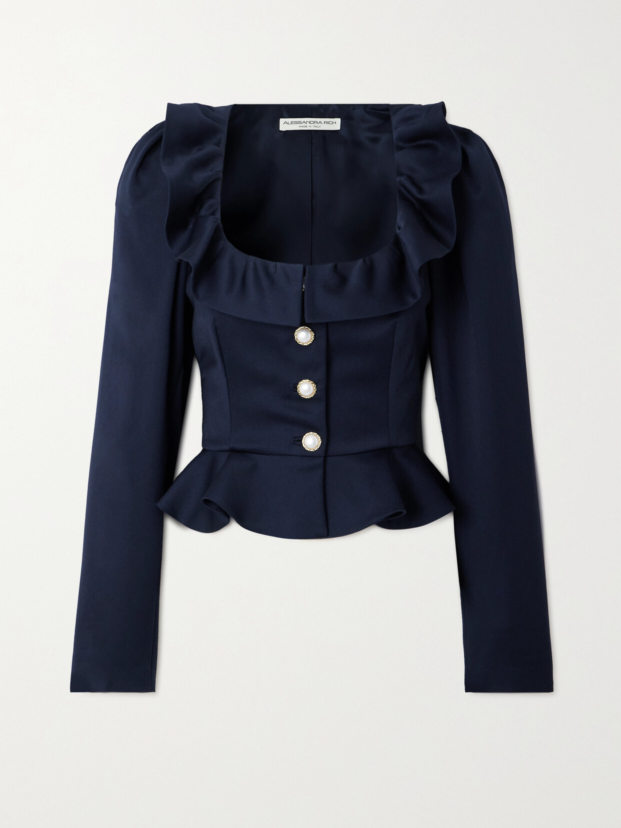 Alessandra Rich - Embellished Ruffled Cropped Wool-crepe Jacket - Blue