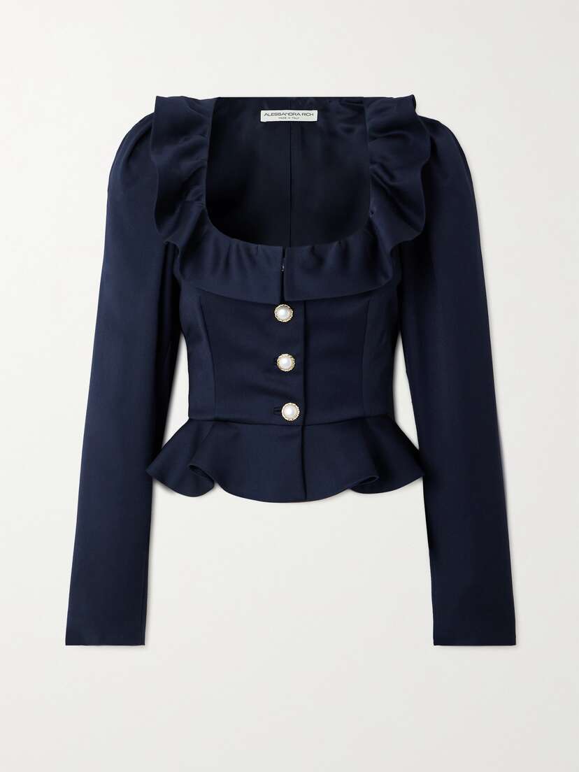 Alessandra Rich Embellished Ruffled Cropped Wool-crepe Jacket
