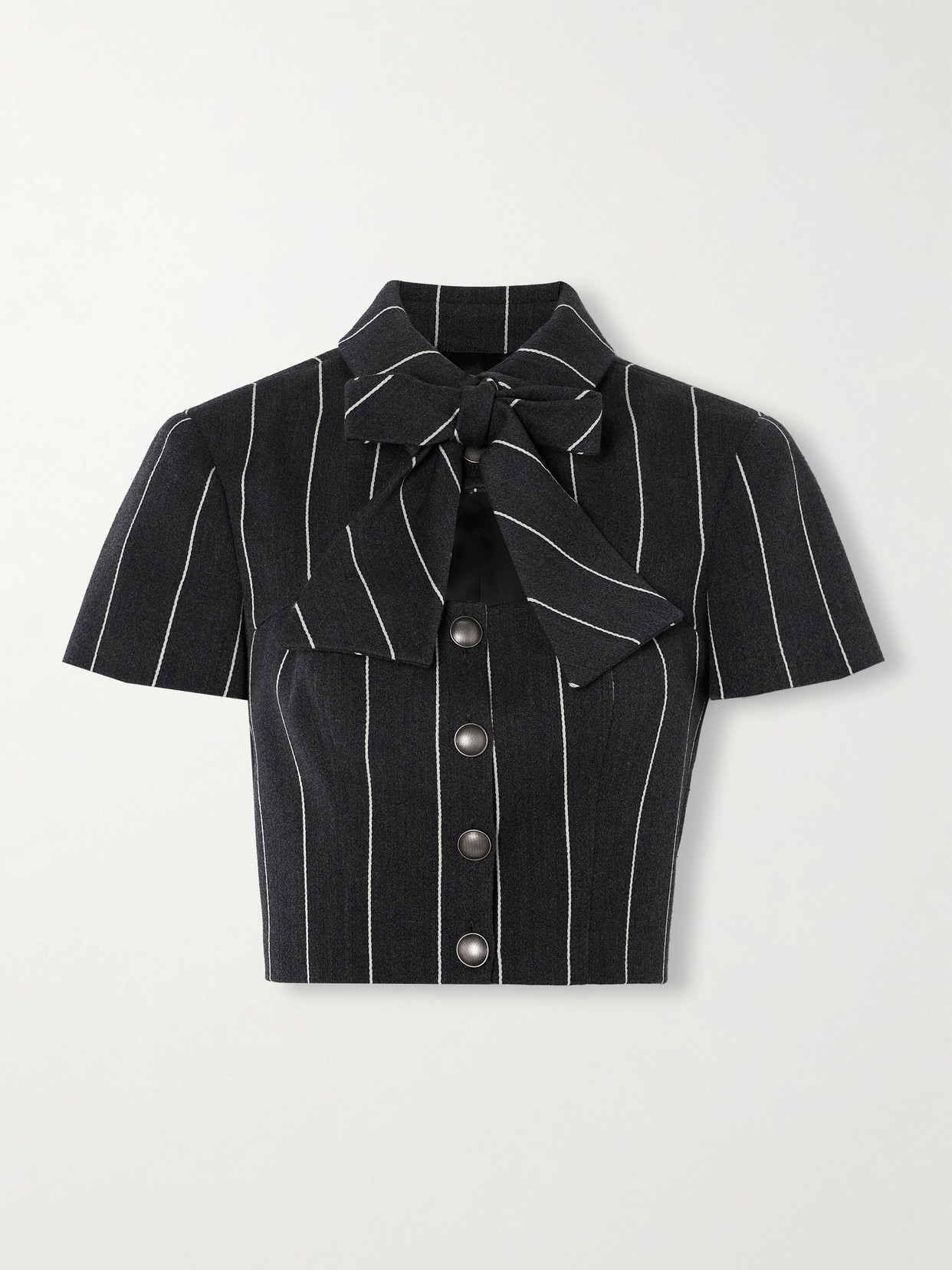 Alessandra Rich Pinstripe Cropped Wool-blend Jacket In Gray