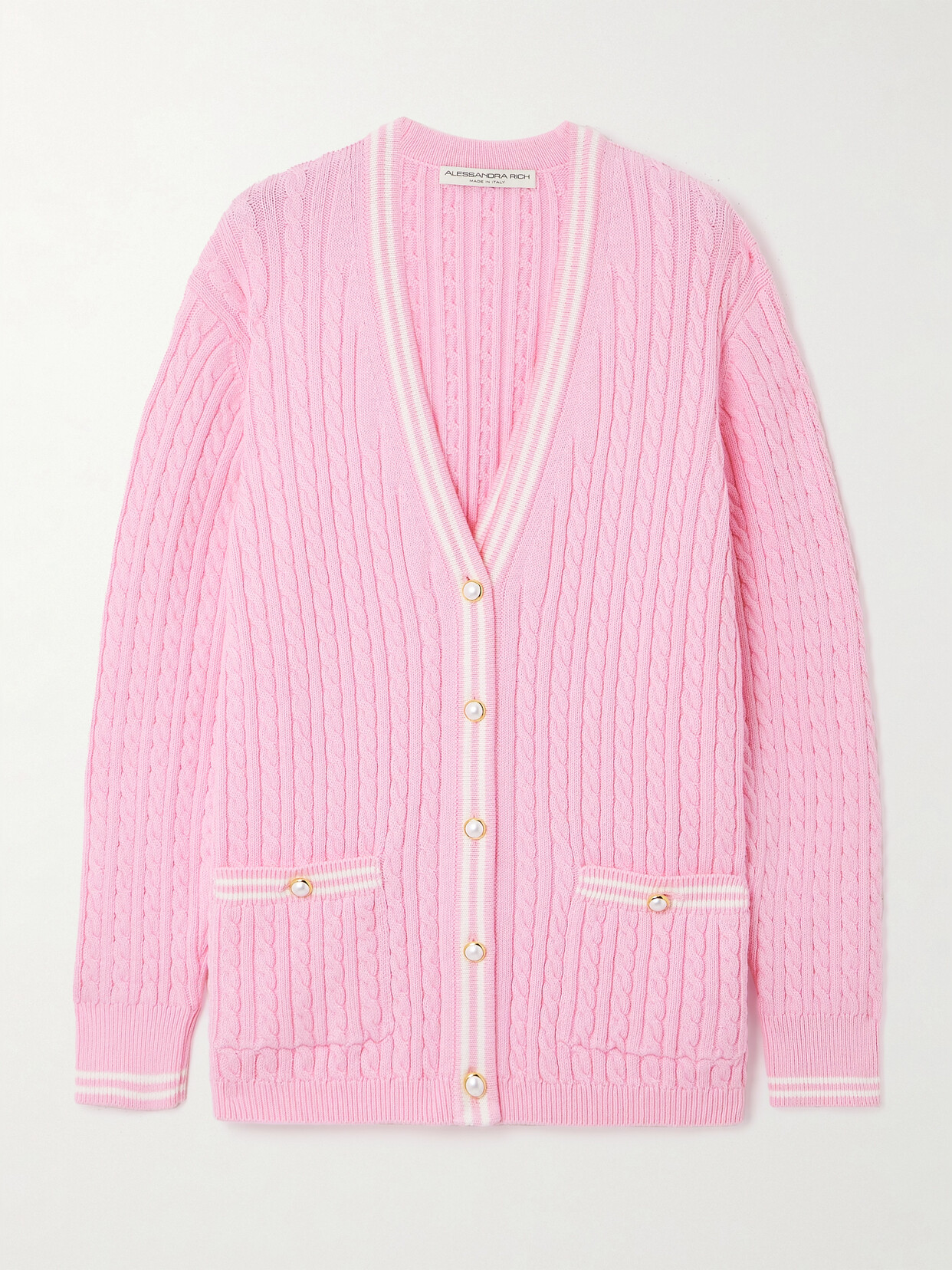 Alessandra Rich Cable-knit Cotton Cardigan In Pink