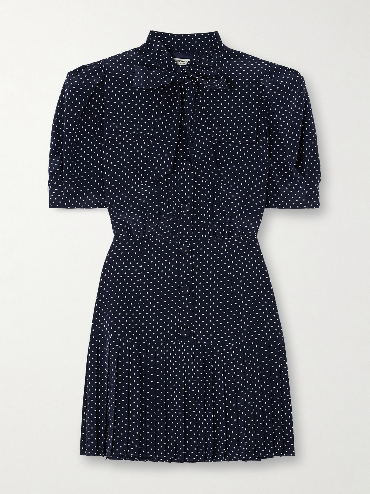 Alessandra Rich Bow-detailed Pleated Polka-dot Silk-crepe Mini Dress - Blue