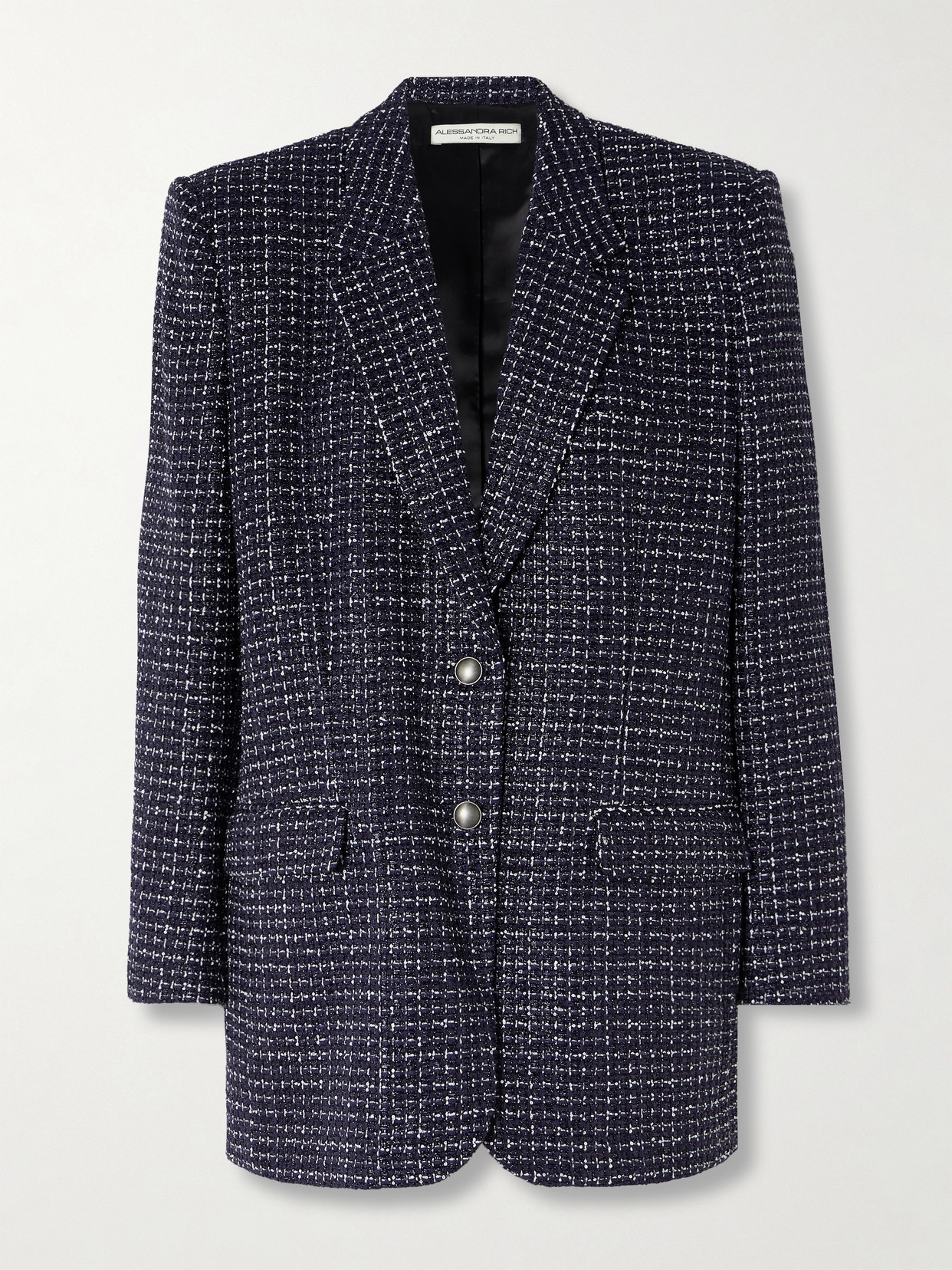 Alessandra Rich Oversized Sequin-embellished Metallic Tweed Blazer - Blue