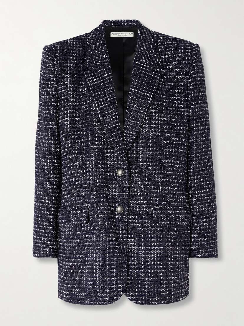 Alessandra Rich Oversized Sequin-embellished Metallic Tweed Blazer