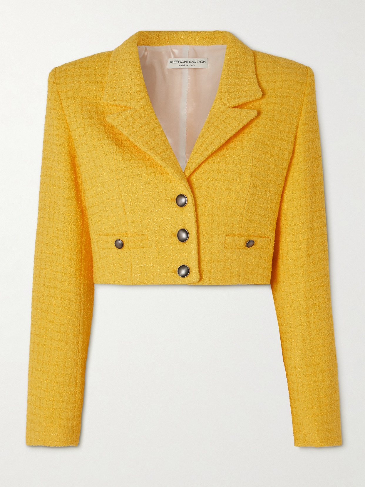 Alessandra Rich Cropped Bouclé-tweed Jacket - Yellow