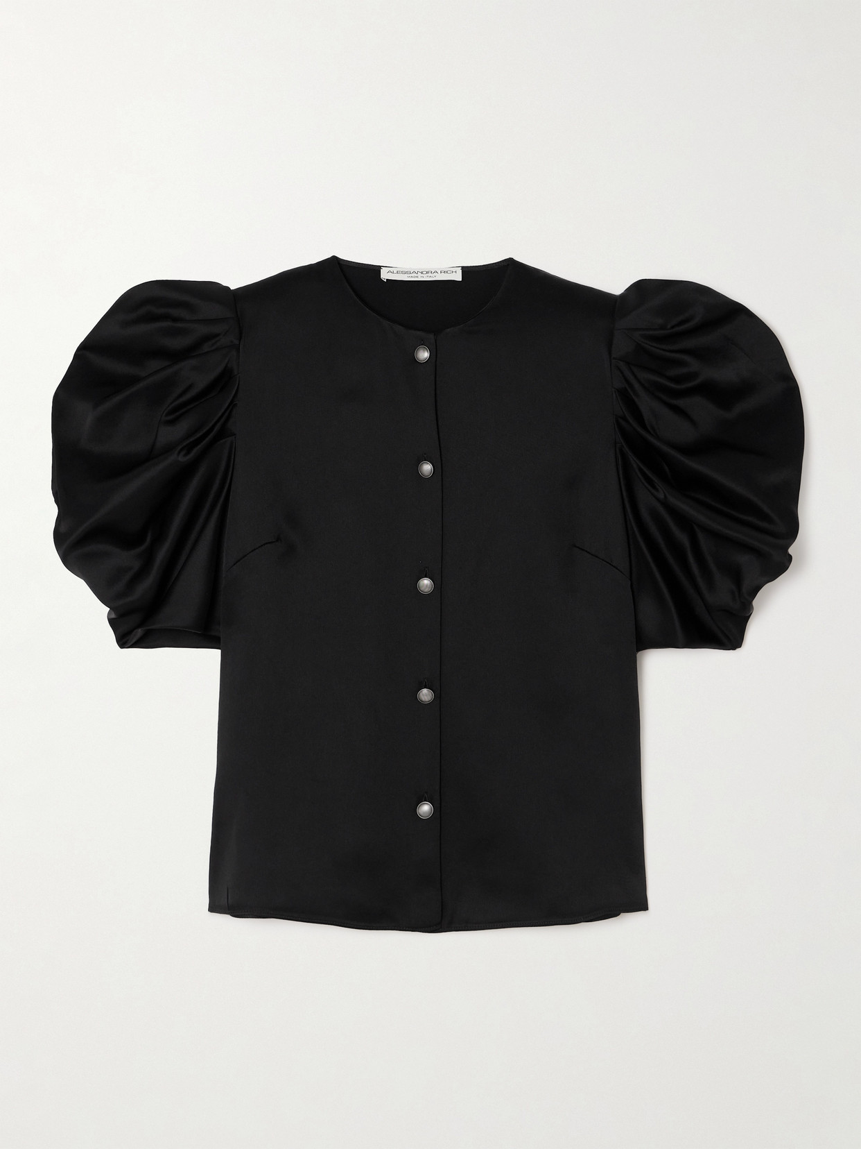Alessandra Rich Envers Satin Blouse With Bouffant Sleeves In Black