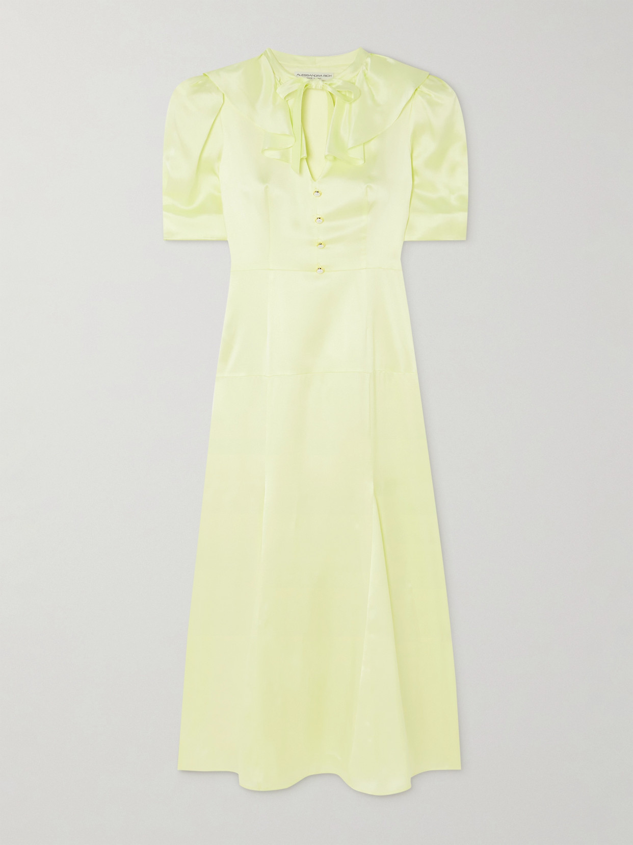 Alessandra Rich Tie-detailed Ruffled Silk-satin Midi Dress In Yellow