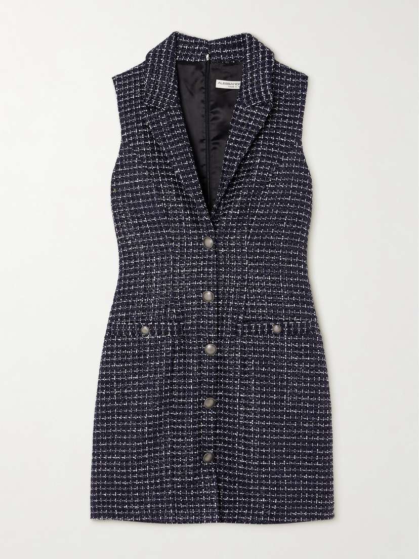 Alessandra Rich Sequined Checked Metallic Bouclé-tweed Mini Dress